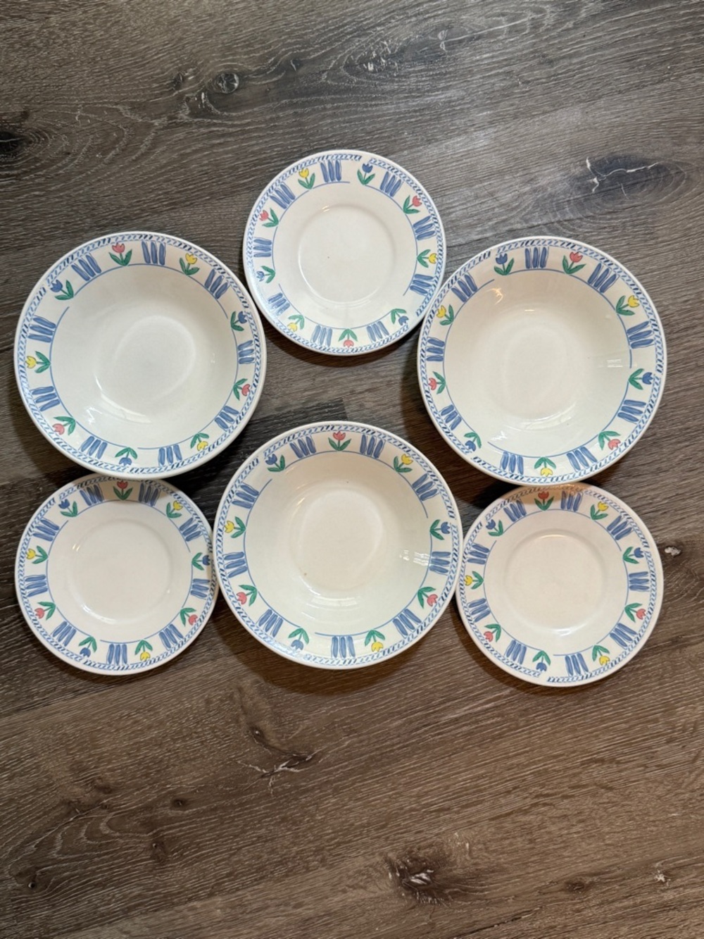 Vintage Tivoli Signature Tulip Stoneware Bowls Plates Set 6 Cottagecore Floral